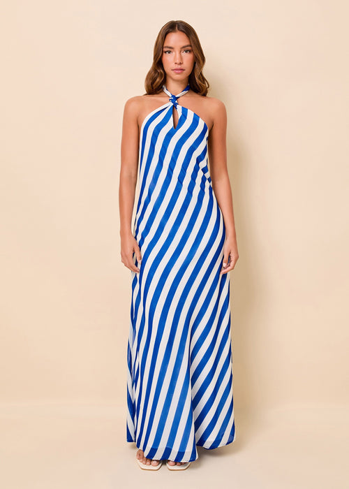 Brisa Reversible Dress Crinkle Sheer Olympian Blue Polka Dot / Stripe